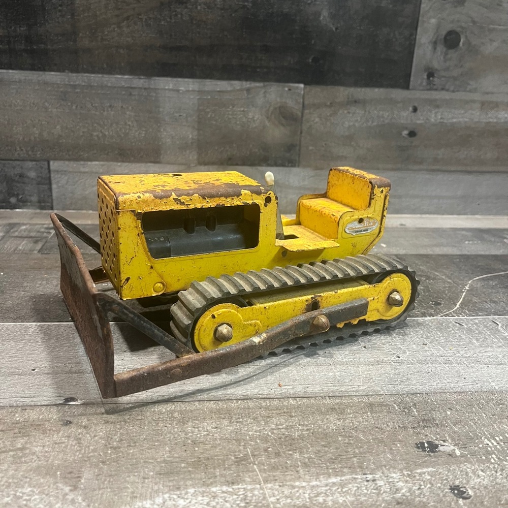 Vintage Tonka Bulldozer Pressed Steel Toy Yellow Construction Vehicle Patina